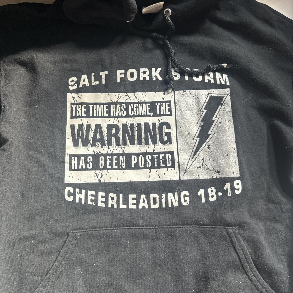 Jerzees Salt Fork Storm Cheerleading Hoodie Black Graphic Sweatshirt Womens S